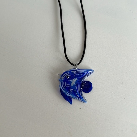 Cobalt Blue Glass Fish Pendant Necklace - Picture 4 of 7